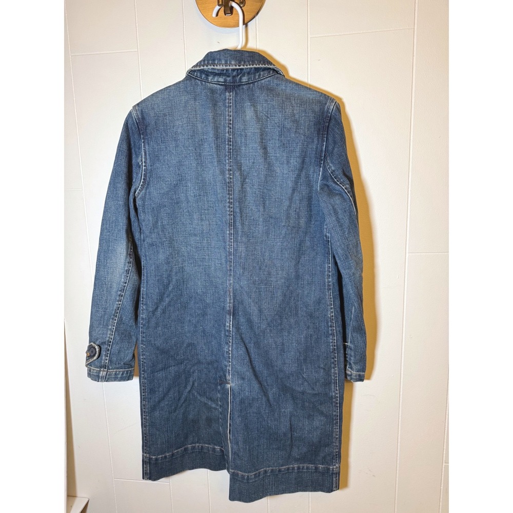 Vintage GAP Denim Trench Coat Womens XS Long Button Up Jean Fall Jacket 2002 Y2K - Picture 3 of 8